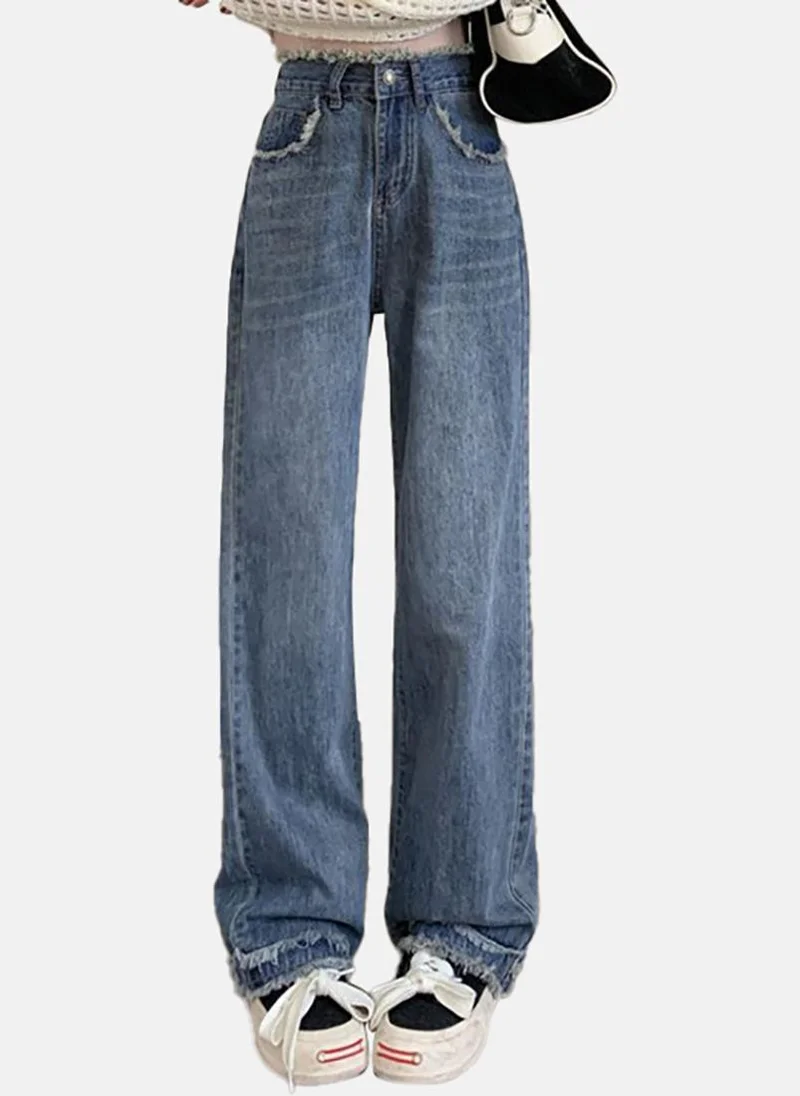يونيكي Blue Solid Mid Rise Straight Fit Straight Jeans