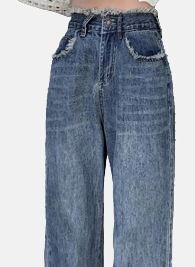 يونيكي Blue Solid Mid Rise Straight Fit Straight Jeans