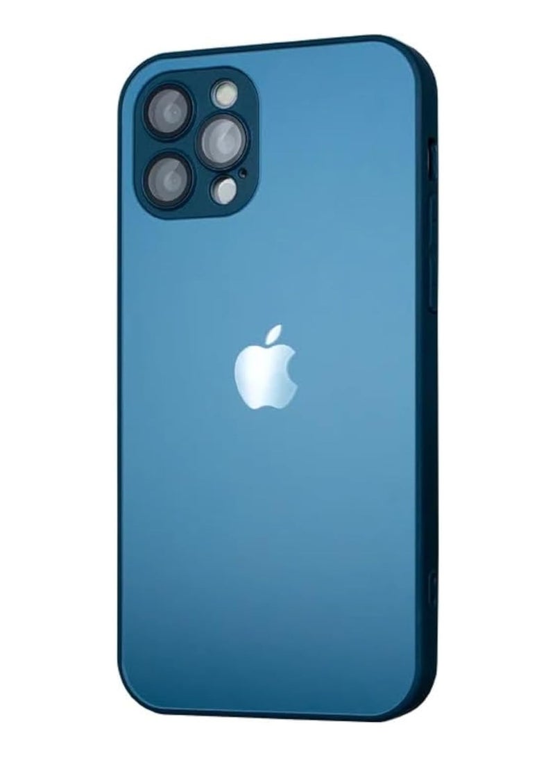 Compatible with iPhone 15 Pro Case[Full Camera Protection] Premium Matte Glass Shockproof Protective Phone Case Cover (Navy Blue) 