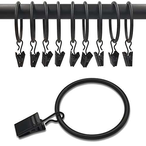 WeeksEight 40 Pack Black Curtain Rings with Clips Curtain Hooks Hangers Clip Rings for Hanging Drapes Bows Hat Drapery Rings 177 in I D Fits up to 15 in Diameter Curtain Rod