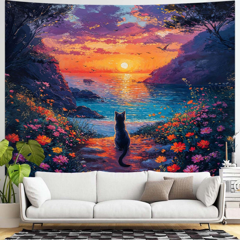 kampdream Landscape Tapestry, Scenery Art Wall Tapestries, Nature Wall Decor for Bedroom Living Room Backdrop Sunset Cat 36Ã—48 inches - Image 2