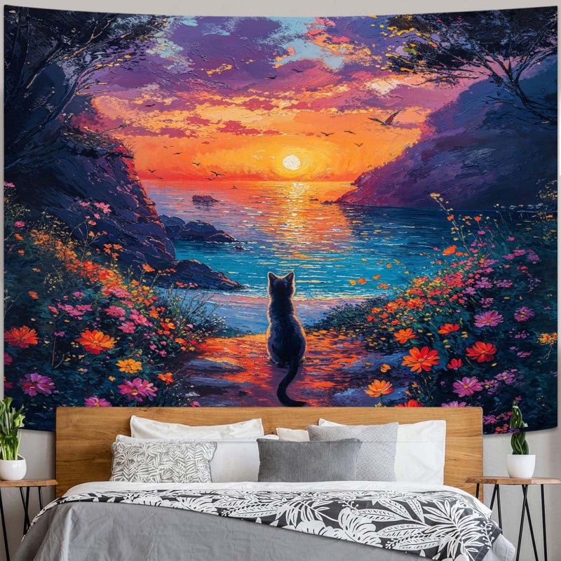 kampdream Landscape Tapestry, Scenery Art Wall Tapestries, Nature Wall Decor for Bedroom Living Room Backdrop Sunset Cat 36Ã—48 inches - Image 3