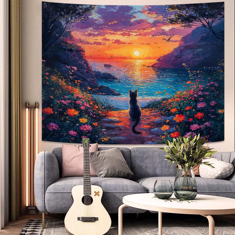 kampdream Landscape Tapestry, Scenery Art Wall Tapestries, Nature Wall Decor for Bedroom Living Room Backdrop Sunset Cat 36Ã—48 inches - Image 4