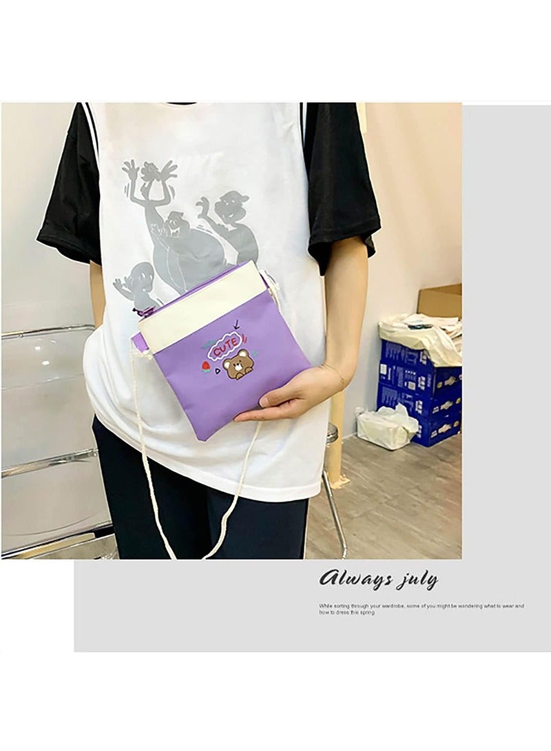 Yoawllty 5 Pcs School Bag for Girls, School Bag Set with Charm and Pins, Pencil Case, Tote Bag and Small Bag(Purple)  - Image 4
