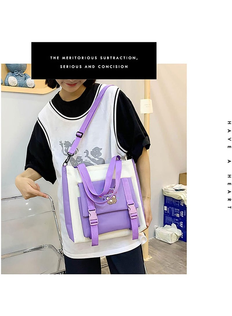 Yoawllty 5 Pcs School Bag for Girls, School Bag Set with Charm and Pins, Pencil Case, Tote Bag and Small Bag(Purple)  - Image 3
