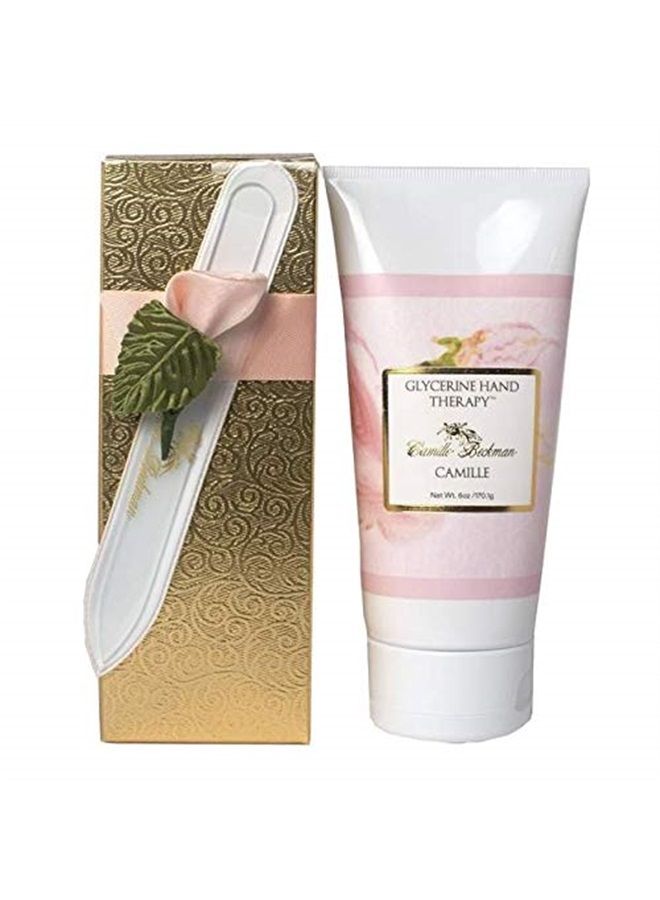 Camille Beckman Romantic Manicure Gift Set, Camille, Glycerine Hand Therapy 6 oz, Premium Crystal Nail File - Image 1