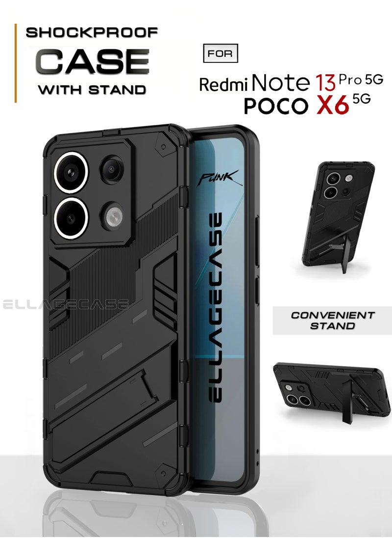 ELLAGECASE Shockproof Case for Xiaomi Redmi Note 13 Pro 5G / Xiaomi Poco X6 5G, Enhanced Protection, Built-in Magnetic Mount, Convenient Stand, Solid Camera Protection  - Image 1