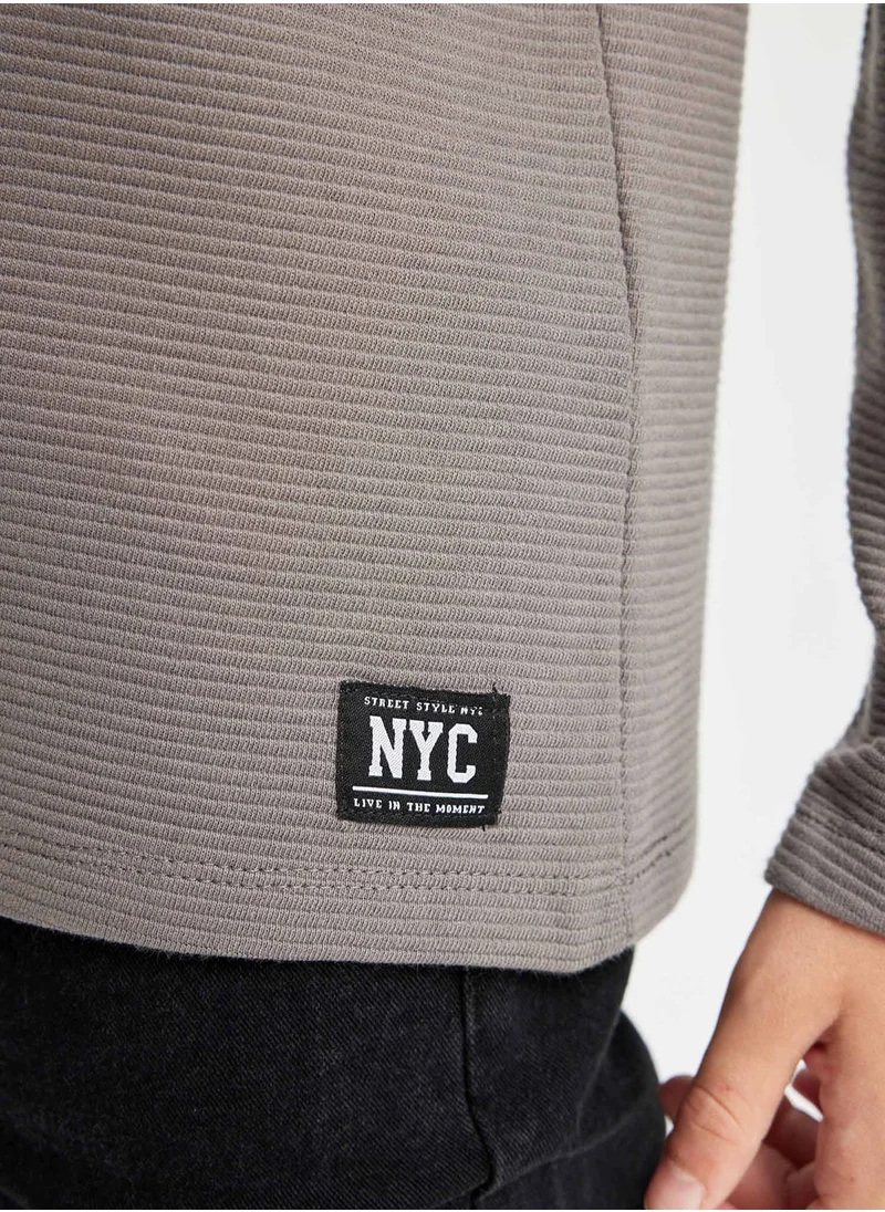 DeFacto Regular Fit Crew Neck Long Sleeve Basic Plain T-Shirt