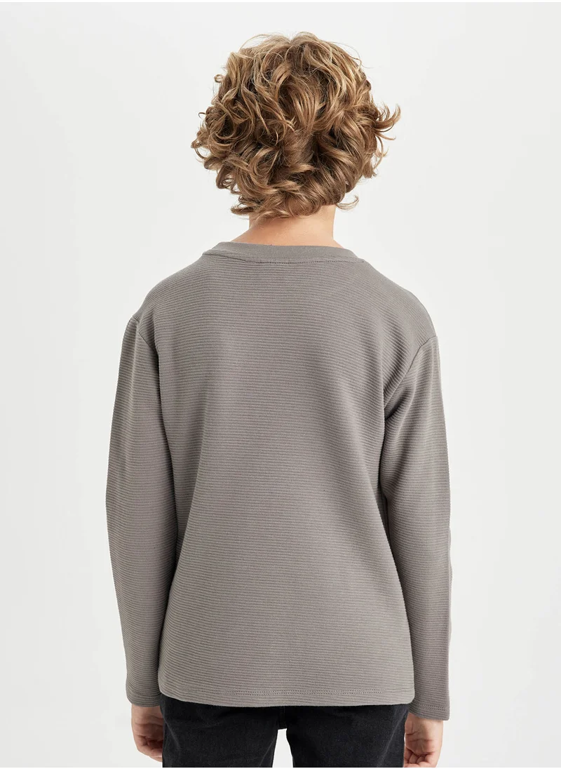 ديفاكتو Regular Fit Crew Neck Long Sleeve Basic Plain T-Shirt