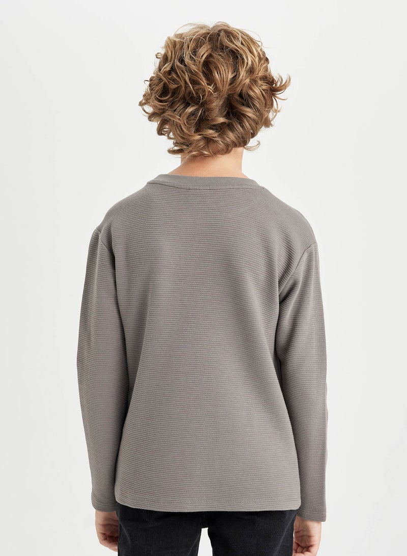 DeFacto Regular Fit Crew Neck Long Sleeve Basic Plain T-Shirt  - Image 2