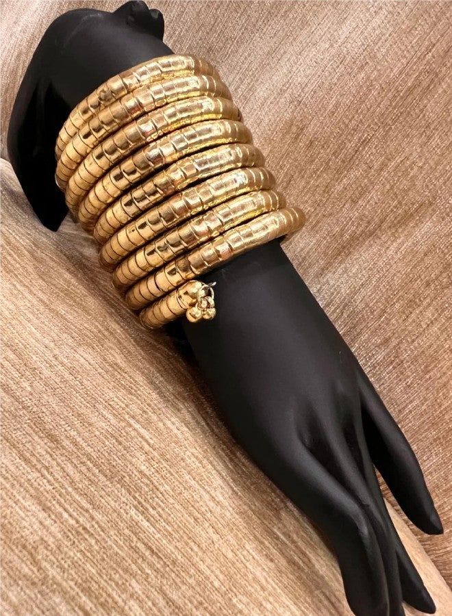 شيفارث سوار شيفارث العصري الحلزوني المرن الذهبي للنساء والفتيات، مقاس حر، مصنوع من المعدن، سوار حلزوني مزين بتعليقة يد، عبوة من قطعة واحدة - Image 3