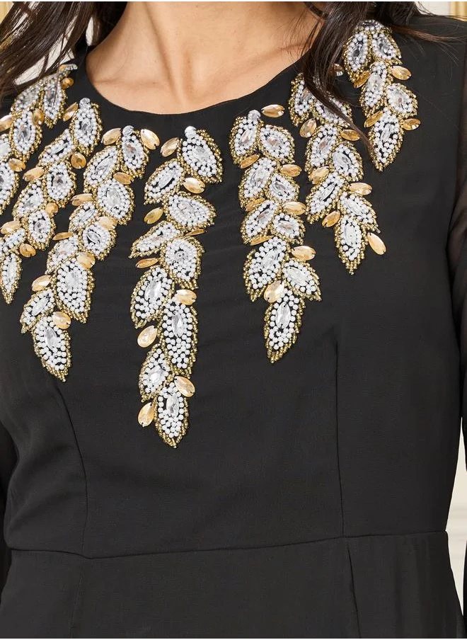 Styli Beaded Stone Detail A-Line Maxi Dress
