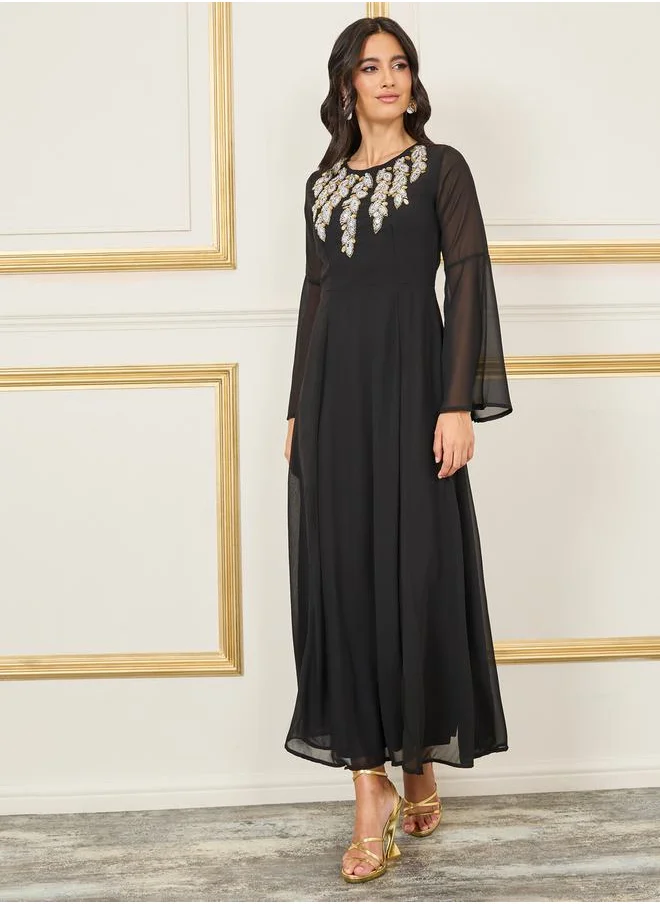 Styli Beaded Stone Detail A-Line Maxi Dress