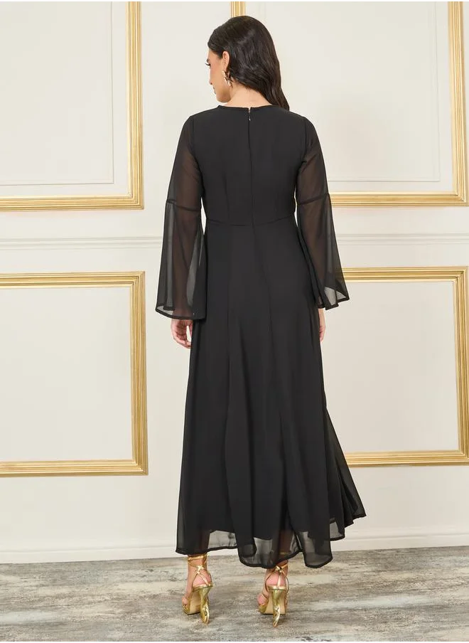 Styli Beaded Stone Detail A-Line Maxi Dress