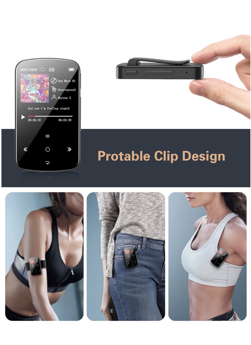MP3 Player 64GB with Bluetooth 5.2, 1.5 inch Colorful Screen Sensitive Touch Button, Hi-Fi Music MP3 Player with Clip Pedometer Voice Recorder Card Reader, Function for Sports Running