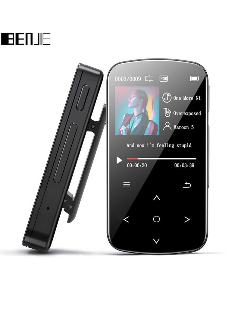BENJIE مشغل MP3 بسعة 64 جيجابايت مع بلوتوث 5.2، شاشة ملونة مقاس 1.5 بوصة مع زر لمس حساس، مشغل موسيقى MP3 عالي الدقة مع عداد خطوات ومسجل صوت وقارئ بطاقات، وظيفة للجري الرياضي - Image 1