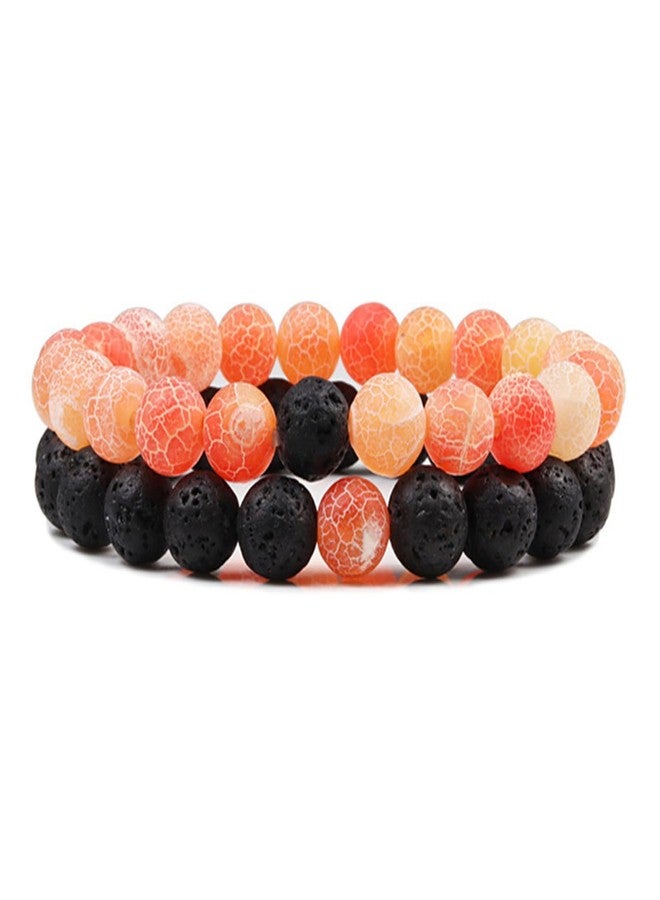 FORUBUS 2Pcs Lava Rock Beaded Bracelet Set – Essential Oil Diffuser Jewelry with Natural Stone Beads for Aromatherapy, Yoga, Meditation, and Stress Relief, Stretchy Bracelets for Women Men-orange - Image 1