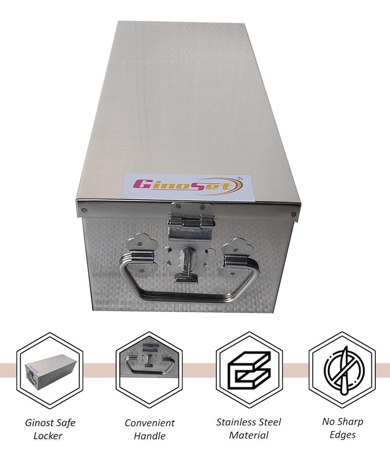 GinoSet Stainless Steel Locker Boxes Jewellery Boxes Cash Peti Set (Multi_Pack of 2) Size - 8 Inch, 10 Inch, Rectangular - Image 3