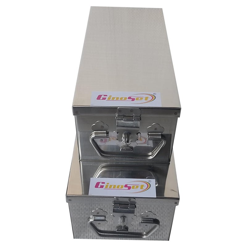 GinoSet Stainless Steel Locker Boxes Jewellery Boxes Cash Peti Set (Multi_Pack of 2) Size - 8 Inch, 10 Inch, Rectangular - Image 5