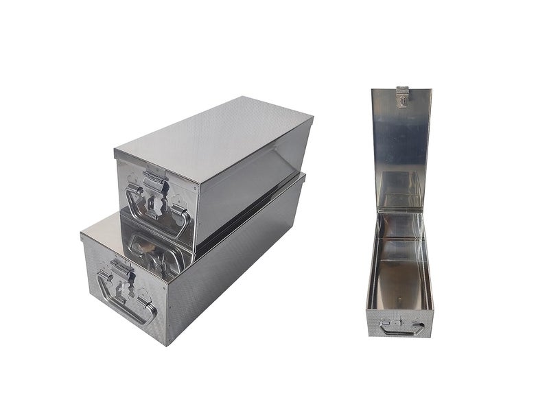 GinoSet Stainless Steel Locker Boxes Jewellery Boxes Cash Peti Set (Multi_Pack of 2) Size - 8 Inch, 10 Inch, Rectangular - Image 1