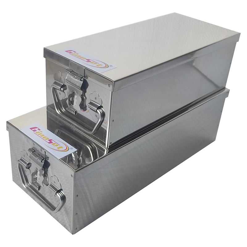 GinoSet Stainless Steel Locker Boxes Jewellery Boxes Cash Peti Set (Multi_Pack of 2) Size - 8 Inch, 10 Inch, Rectangular - Image 4