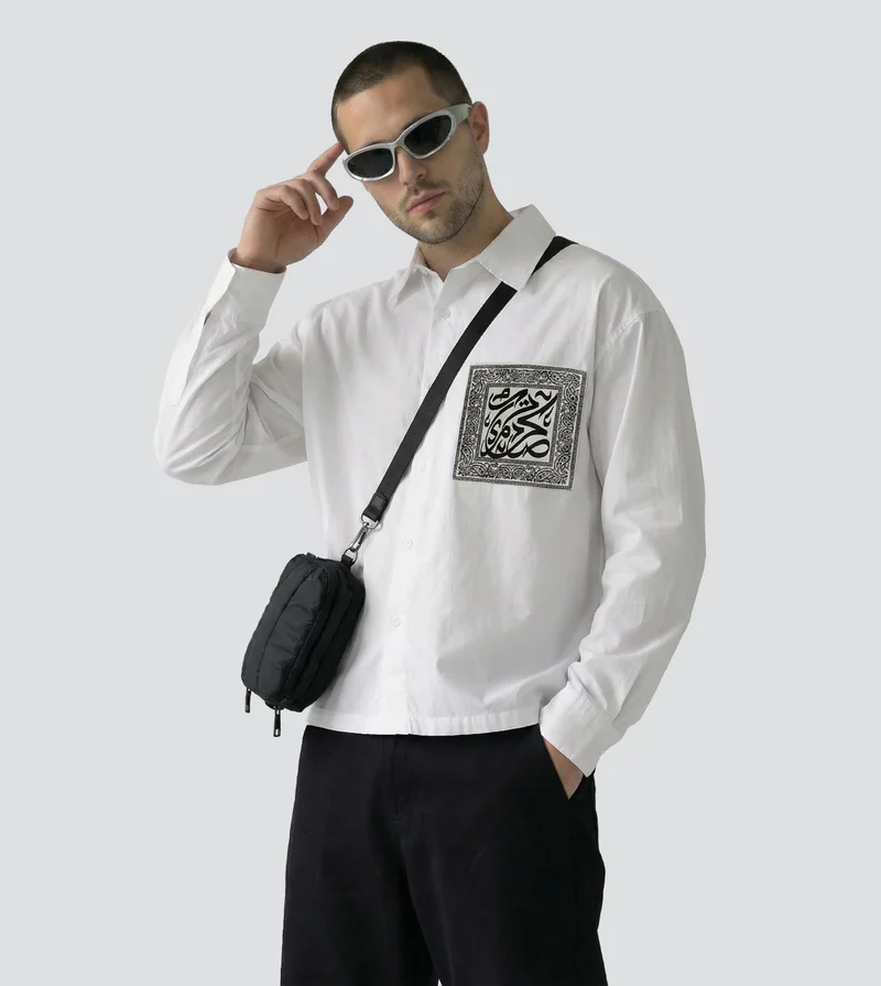 إف5 Men's F5 Pocket Detail Poplin Long-Sleeve Shirt