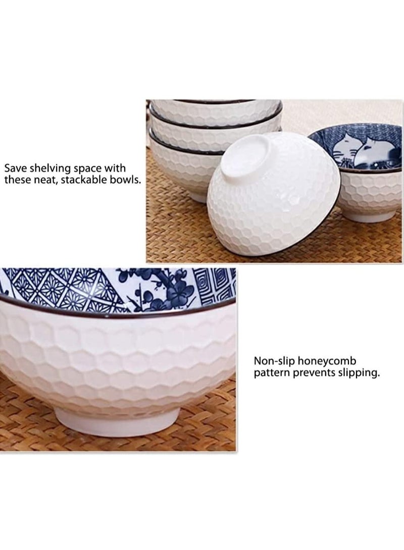 SUNSAR Set of 4 Japanese Style Ceramic Rice Bowl with Gift Box,Blue and White Pattern Bowls Set,Underglazed Dinnerware - Image 3