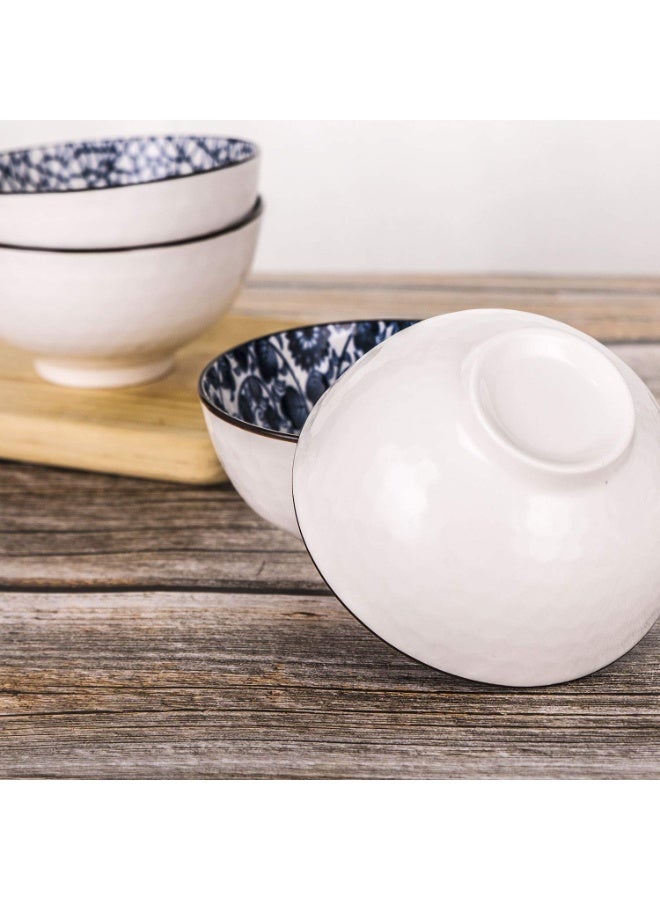 SUNSAR Set of 4 Japanese Style Ceramic Rice Bowl with Gift Box,Blue and White Pattern Bowls Set,Underglazed Dinnerware - Image 5