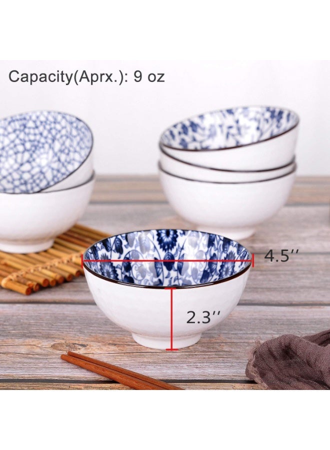 SUNSAR Set of 4 Japanese Style Ceramic Rice Bowl with Gift Box,Blue and White Pattern Bowls Set,Underglazed Dinnerware - Image 2