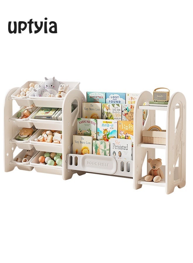 Uptyia Kids Toy Storage Organizer with Removable Bins, 4-Tier Bookshelf for Kids, Small House Shape Toy Storage Rack，Drawers Multipurpose Shelf for Toddlers to Organize Books and Toys，Multi-Purpose Castle-Shaped Toy Organizer for Playroom, Bedroom, Nursery, Living Room (Beige) - Image 2