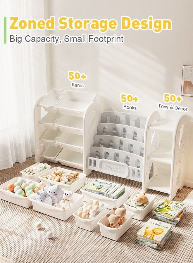 Uptyia Kids Toy Storage Organizer with Removable Bins, 4-Tier Bookshelf for Kids, Small House Shape Toy Storage Rack，Drawers Multipurpose Shelf for Toddlers to Organize Books and Toys，Multi-Purpose Castle-Shaped Toy Organizer for Playroom, Bedroom, Nursery, Living Room (Beige) - Image 4