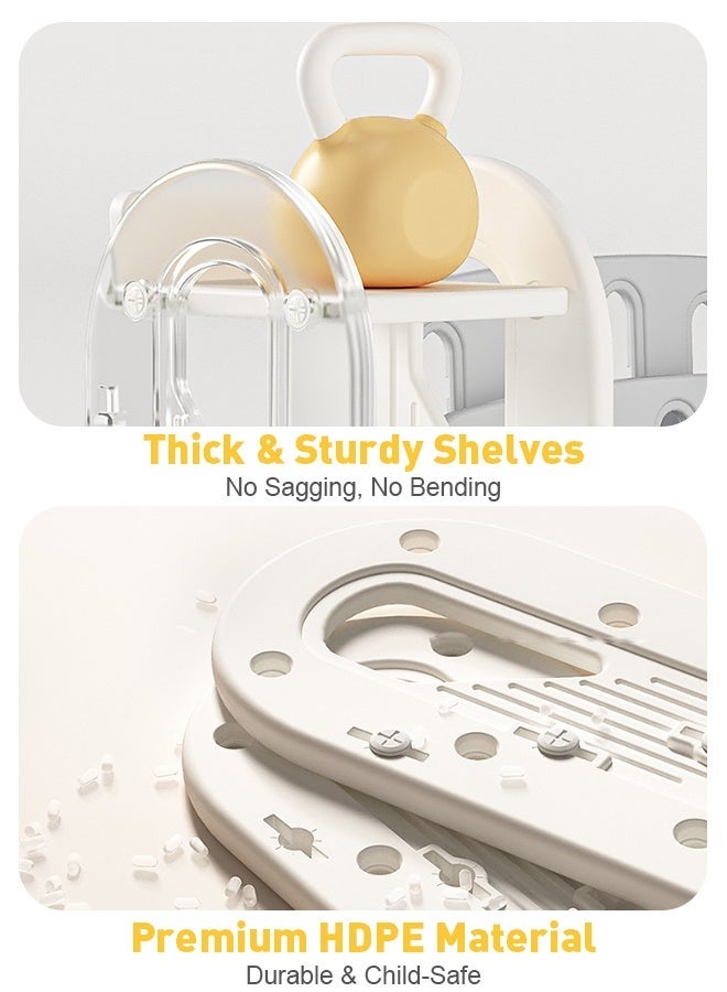 Uptyia Kids Toy Storage Organizer with Removable Bins, 4-Tier Bookshelf for Kids, Small House Shape Toy Storage Rack，Drawers Multipurpose Shelf for Toddlers to Organize Books and Toys，Multi-Purpose Castle-Shaped Toy Organizer for Playroom, Bedroom, Nursery, Living Room (Beige) - Image 5