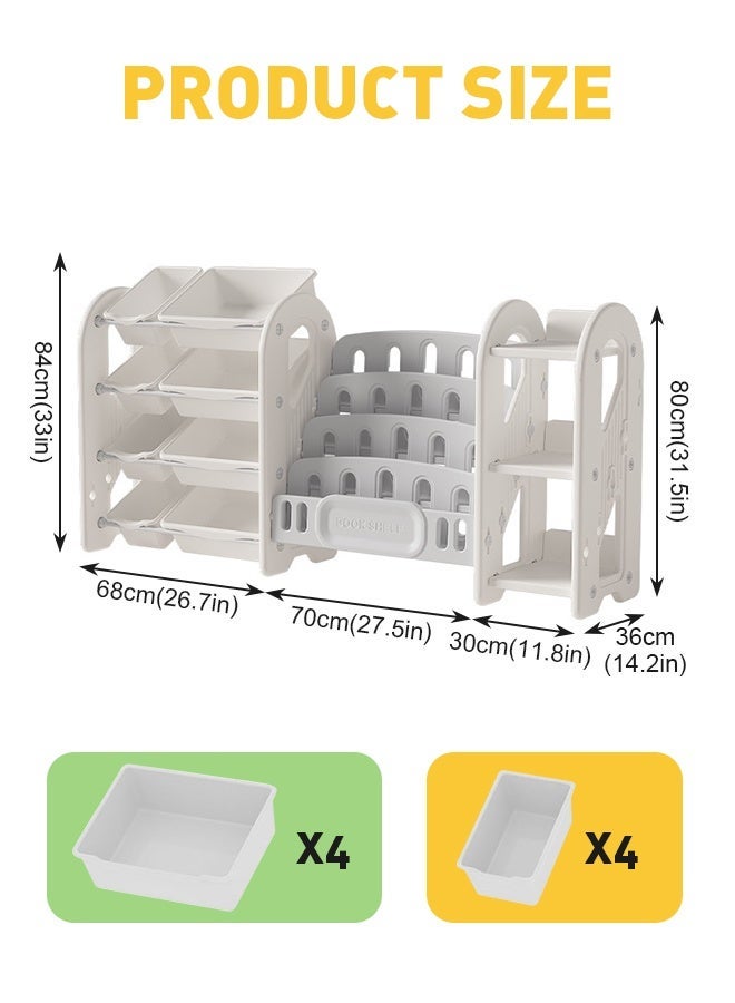Uptyia Kids Toy Storage Organizer with Removable Bins, 4-Tier Bookshelf for Kids, Small House Shape Toy Storage Rack，Drawers Multipurpose Shelf for Toddlers to Organize Books and Toys，Multi-Purpose Castle-Shaped Toy Organizer for Playroom, Bedroom, Nursery, Living Room (Beige) - Image 3