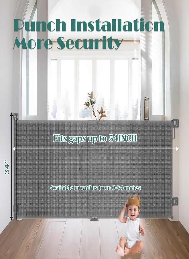 Babepai Retractable Baby Gates No Drilling | 54" Wide x 34" Tall Dog Gates for Stairs | Indoor/Outdoor Use | Child Gates for Doorways, Deck, Porch, Hallways, Patio - Gray - Image 3