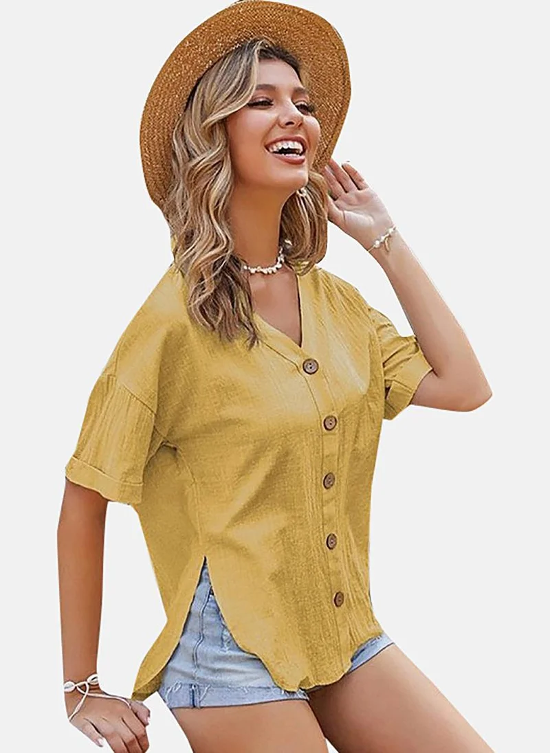 YUNIQEE Mustard Solid Relaxed Shirt