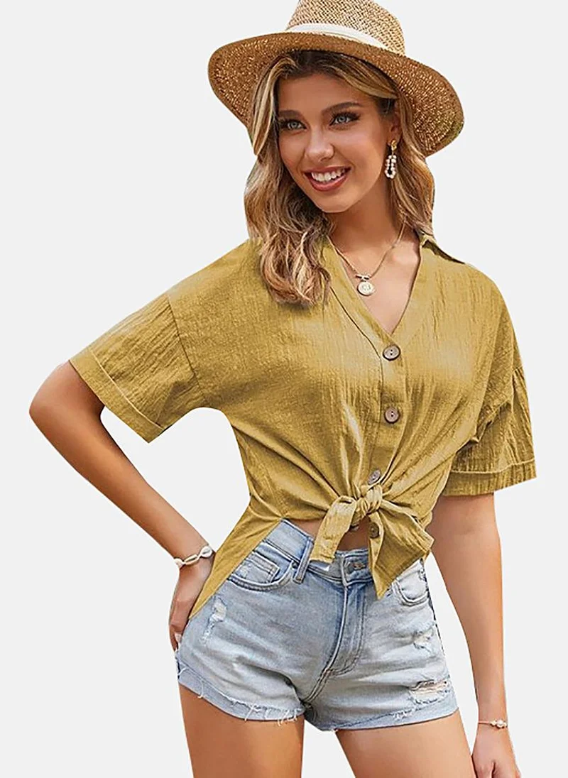 YUNIQEE Mustard Solid Relaxed Shirt