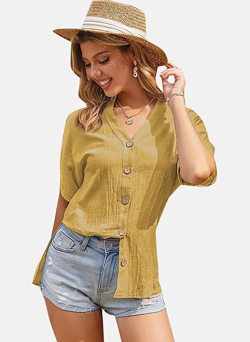 يونيكي Mustard Solid Relaxed Shirt