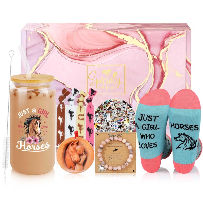 JMTMBR JMTMBR Horse Tumbler Socks Stickers Ornament Hair Accessories 6pc Gift Set for Horse Lovers Birthday  Back to School 