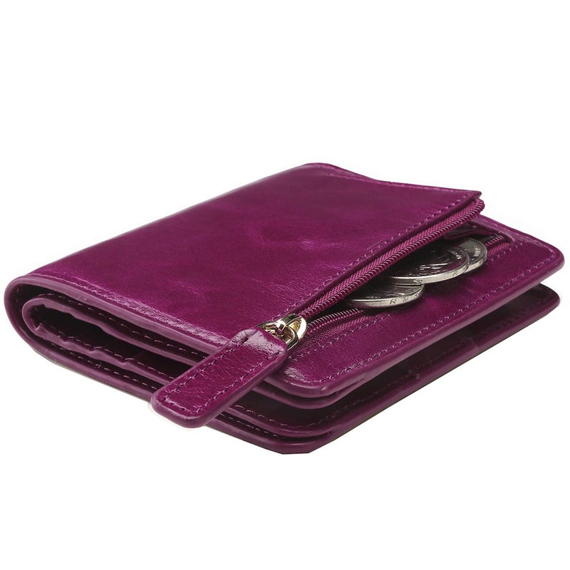 Itslife Women's Rfid Blocking Small Compact Bifold Leather Pocket Wallet Ladies Mini Purse with id Window (Waxed Fuchsia) - Image 3