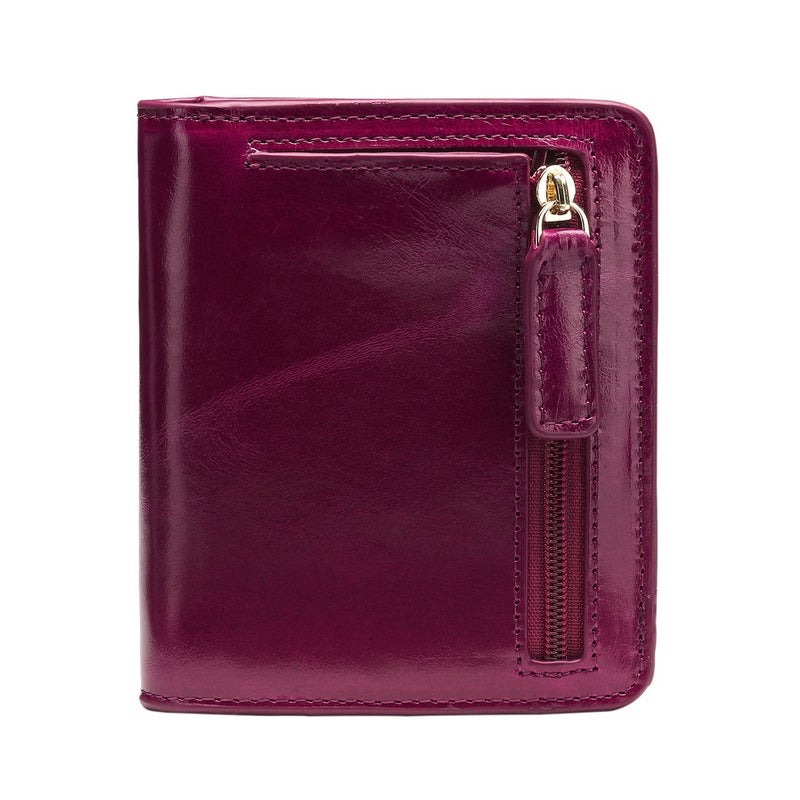Itslife Women's Rfid Blocking Small Compact Bifold Leather Pocket Wallet Ladies Mini Purse with id Window (Waxed Fuchsia) - Image 1