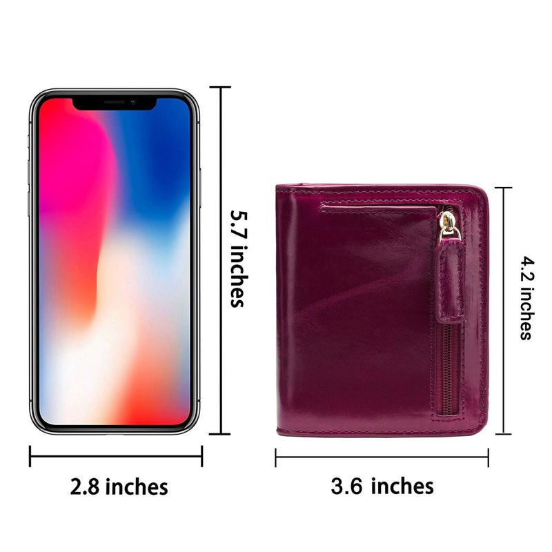 Itslife Women's Rfid Blocking Small Compact Bifold Leather Pocket Wallet Ladies Mini Purse with id Window (Waxed Fuchsia) - Image 4