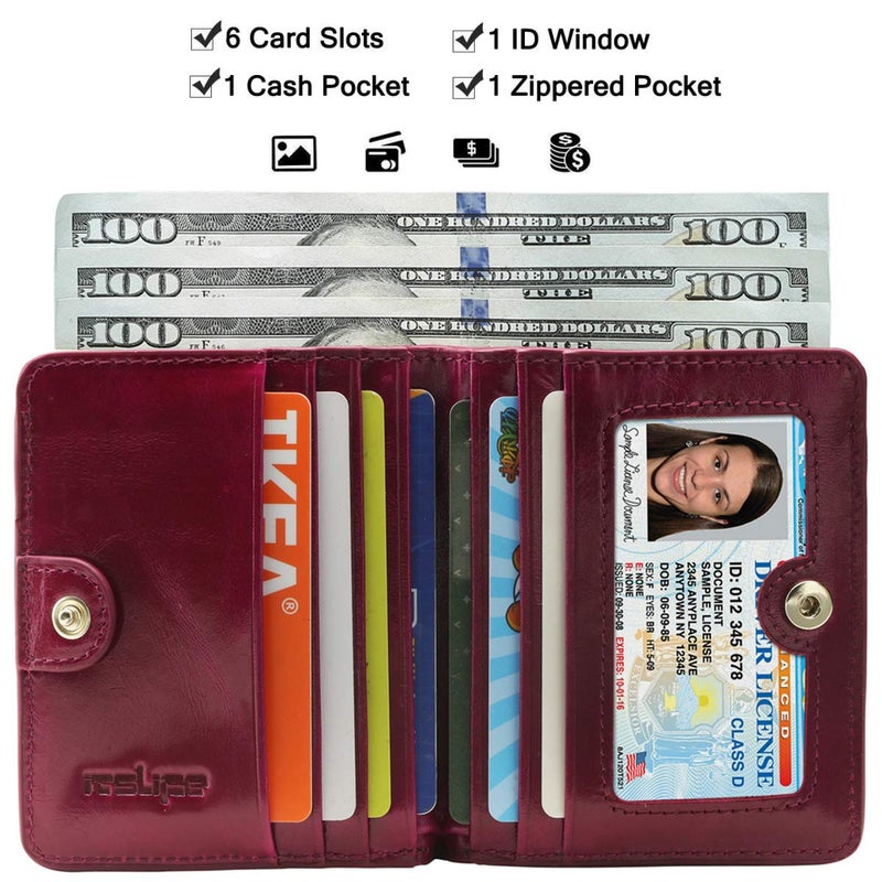 Itslife Women's Rfid Blocking Small Compact Bifold Leather Pocket Wallet Ladies Mini Purse with id Window (Waxed Fuchsia) - Image 2