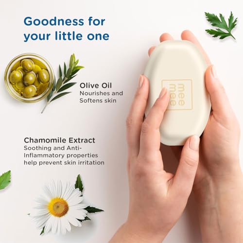 Mee Mee Moisturizing Baby Soap - Chamomile & Olive Bath Bar with 100% Natural Shea & Cocoa Butter | Dermatologically Tested for Soft Baby Skin | No Paraben & Chemicals | No Tears Formula | 75g - Image 4