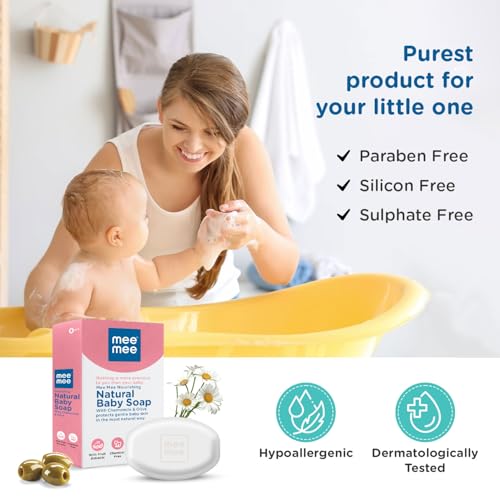 Mee Mee Moisturizing Baby Soap - Chamomile & Olive Bath Bar with 100% Natural Shea & Cocoa Butter | Dermatologically Tested for Soft Baby Skin | No Paraben & Chemicals | No Tears Formula | 75g - Image 5