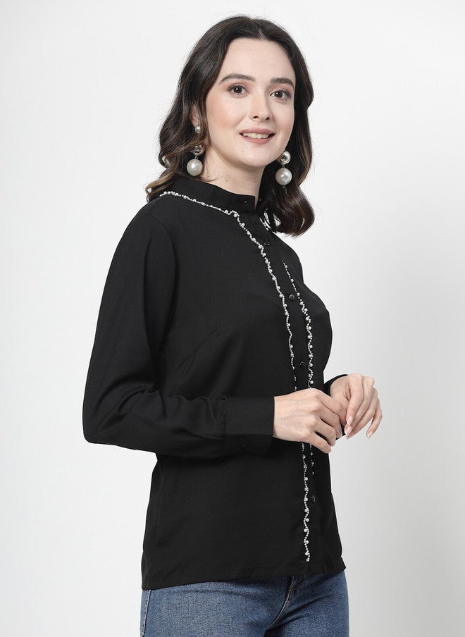 PlusS Black Embellished Casual Shirt for Women - Image 3