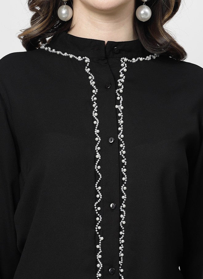 PlusS Black Embellished Casual Shirt for Women - Image 2