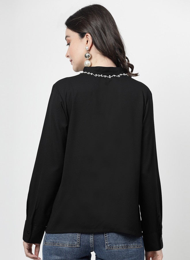 PlusS Black Embellished Casual Shirt for Women - Image 5