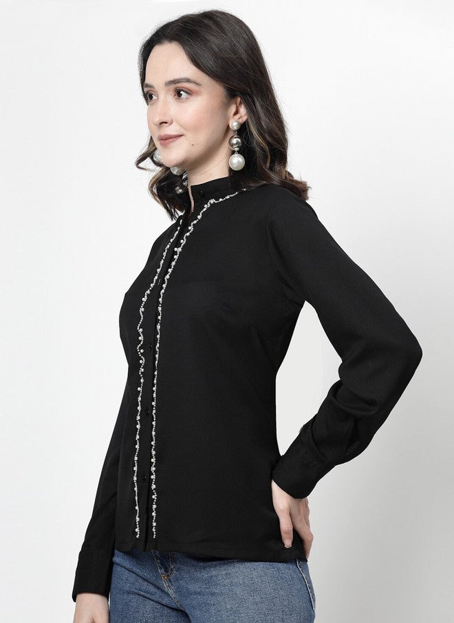 PlusS Black Embellished Casual Shirt for Women - Image 4