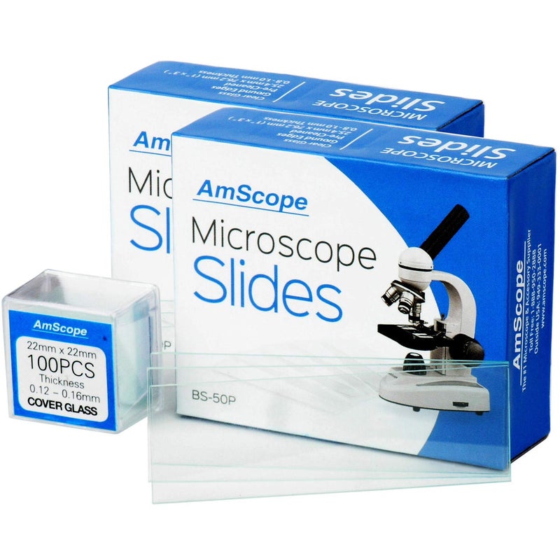 AmScope Microscope Slides, 100 Blank Slides with 100 Cover Glass - Image 1