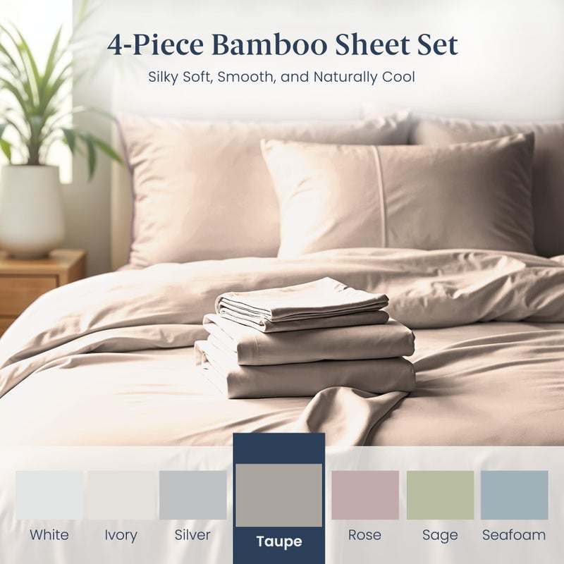Ella Jayne Viscose Derived from Bamboo Sheets King Size Set (4 Pieces) King Size, Ultra Soft & Luxuriously Cooling, Eco-Friendly King Size Sheets Set Deep Pockets 16 Inch (Taupe) - Image 3